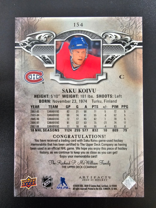 2020-21 Upper Deck Artifacts - Material Orange - Saku Koivu #154 /10