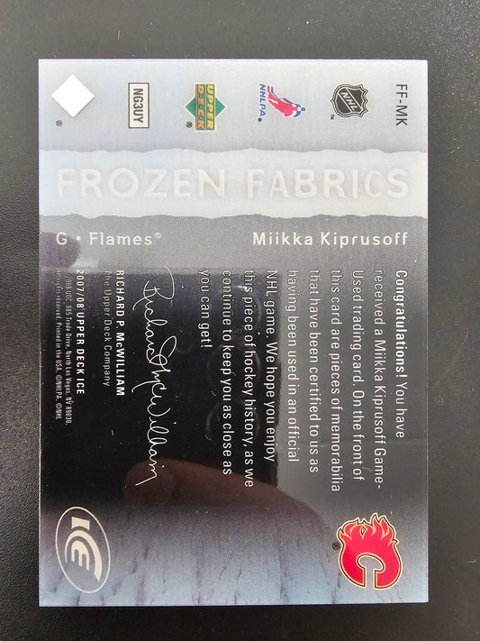 2007-08 Upper Deck Ice - Frozen Fabrics Jersey/Patch - Miikka Kiprusoff #FF-MK /10