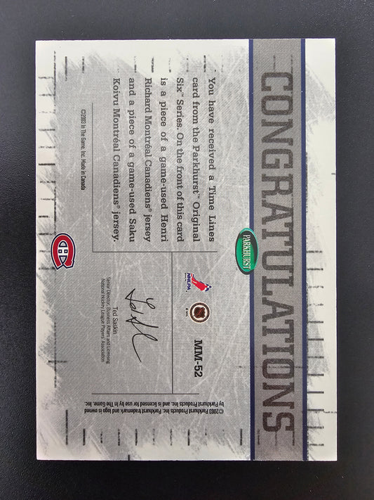 2003-04 Parkhurst Original Six Montreal Canadiens - Memorabilia Time Lines - Henri Richard - Saku Koivu #MM-52