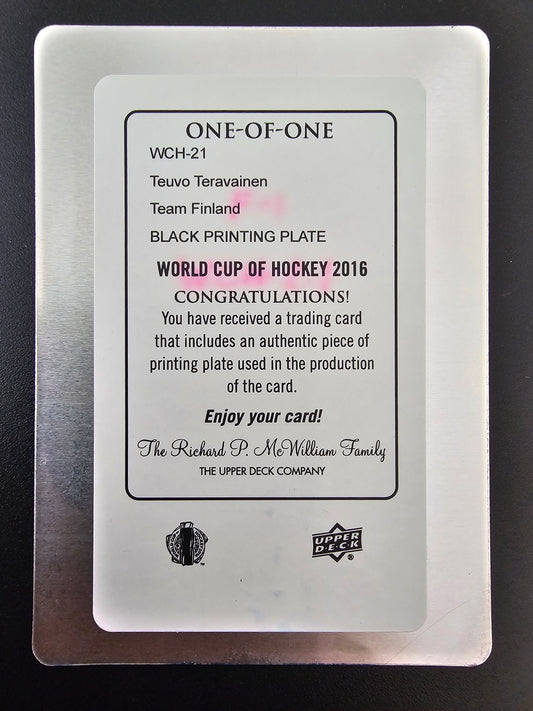2016 Upper Deck World Cup of Hockey - Black printing plate - Teuvo Teravainen #WCH-21 1of1