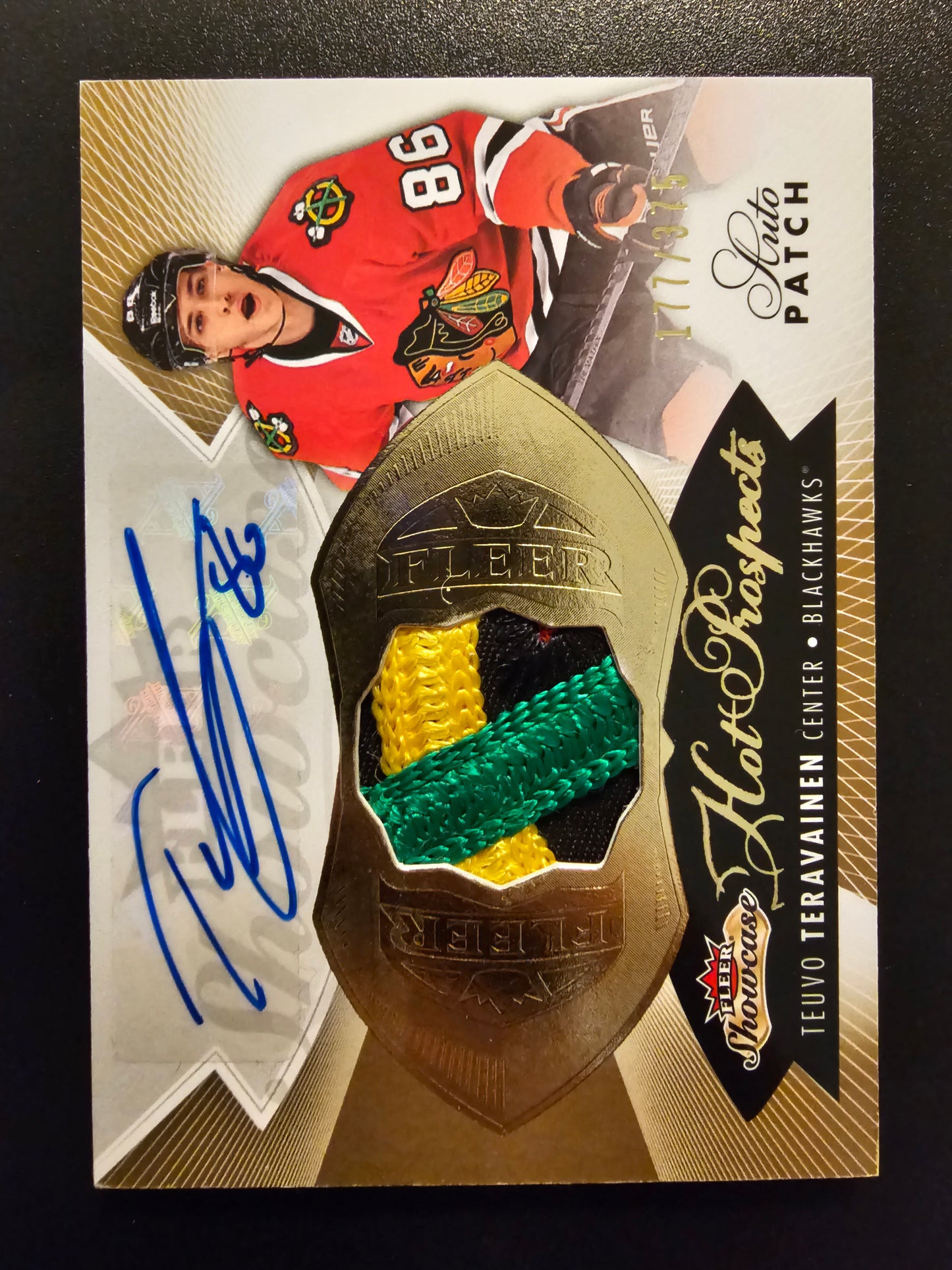 2014-15 Upper Deck Fleer Showcase - Hot Prospects Auto Patch - Teuvo Teravainen #189 /375 RC
