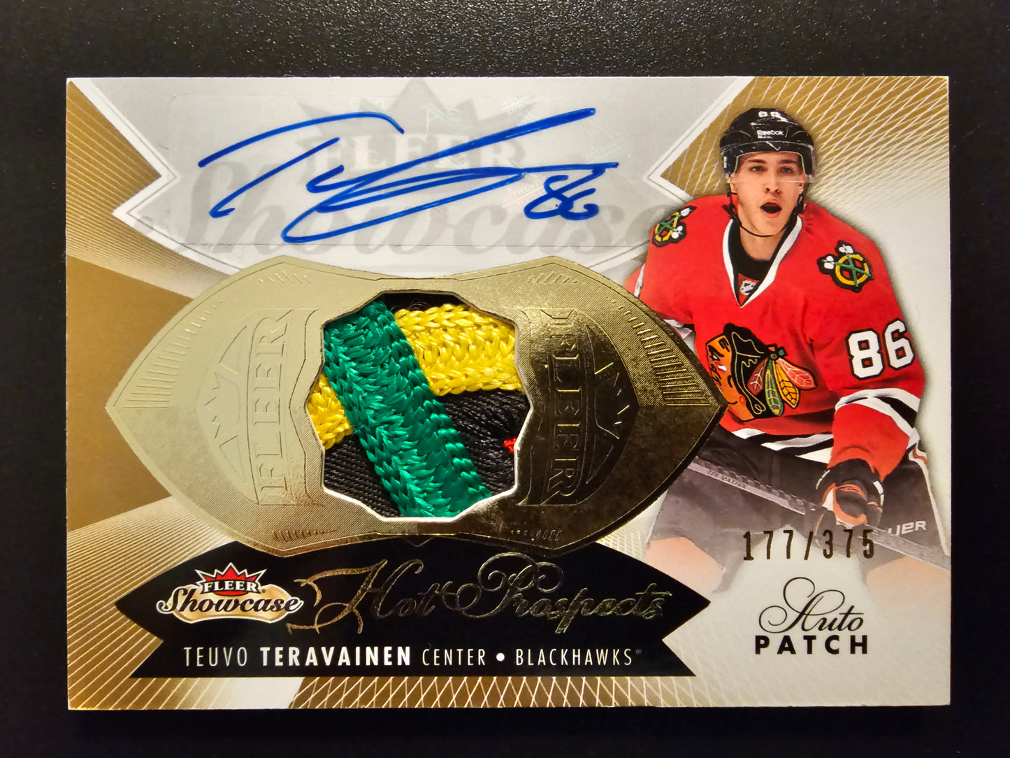 2014-15 Upper Deck Fleer Showcase - Hot Prospects Auto Patch - Teuvo Teravainen #189 /375 RC