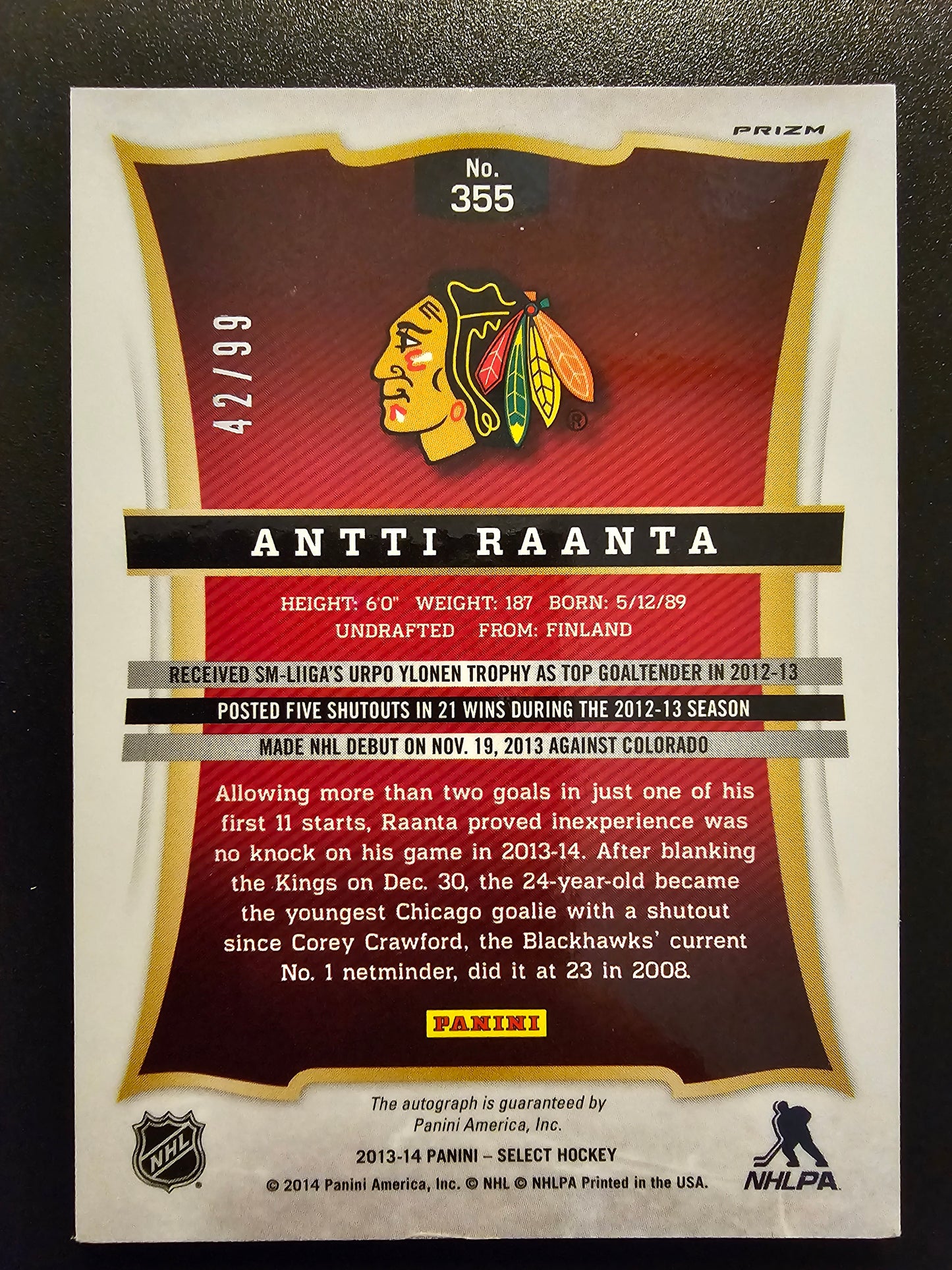 2013-14 Panini Rookie Anthology - Select Update - Silver Prizm - Antti Raanta #355 /99