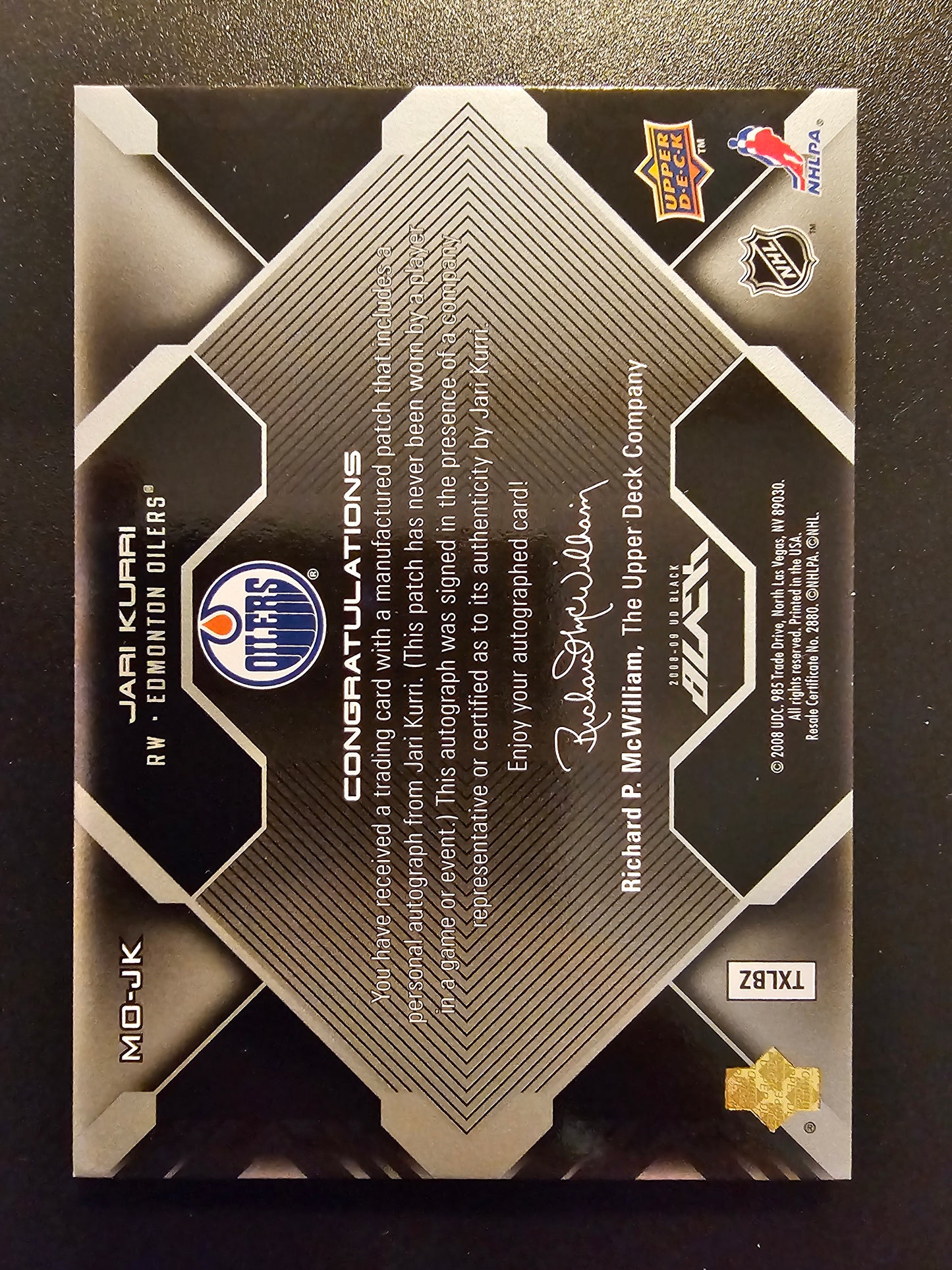 2008-09 Upper Deck UD Black - Marks of Obsidian - Jari Kurri #MO-JK /35