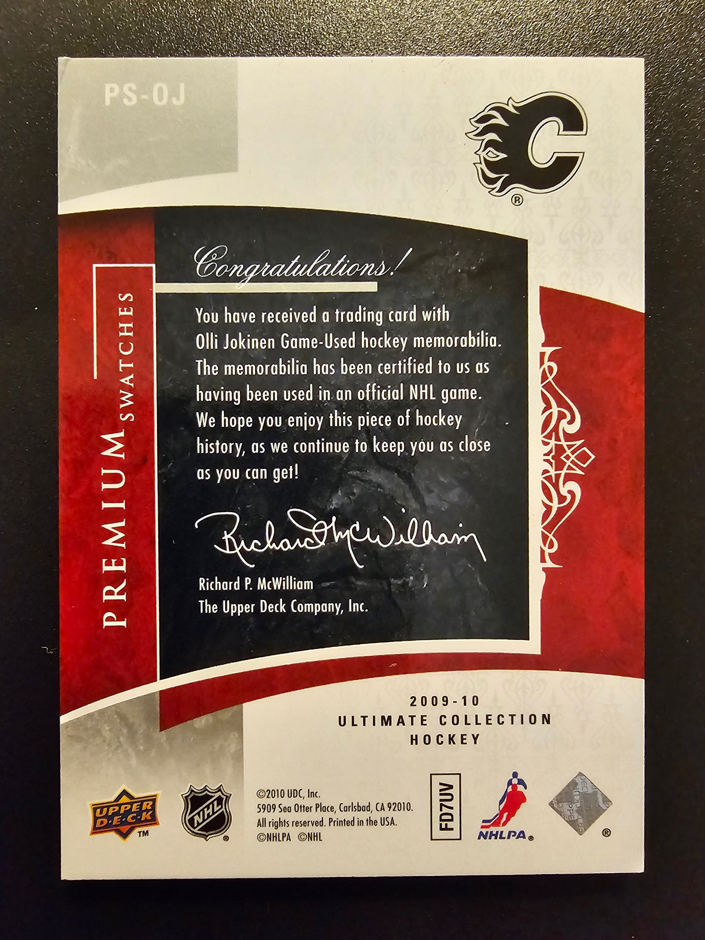 2009-10 Upper Deck Ultimate Collection - Premium Swatches Patch - Olli Jokinen #PS-OJ /25