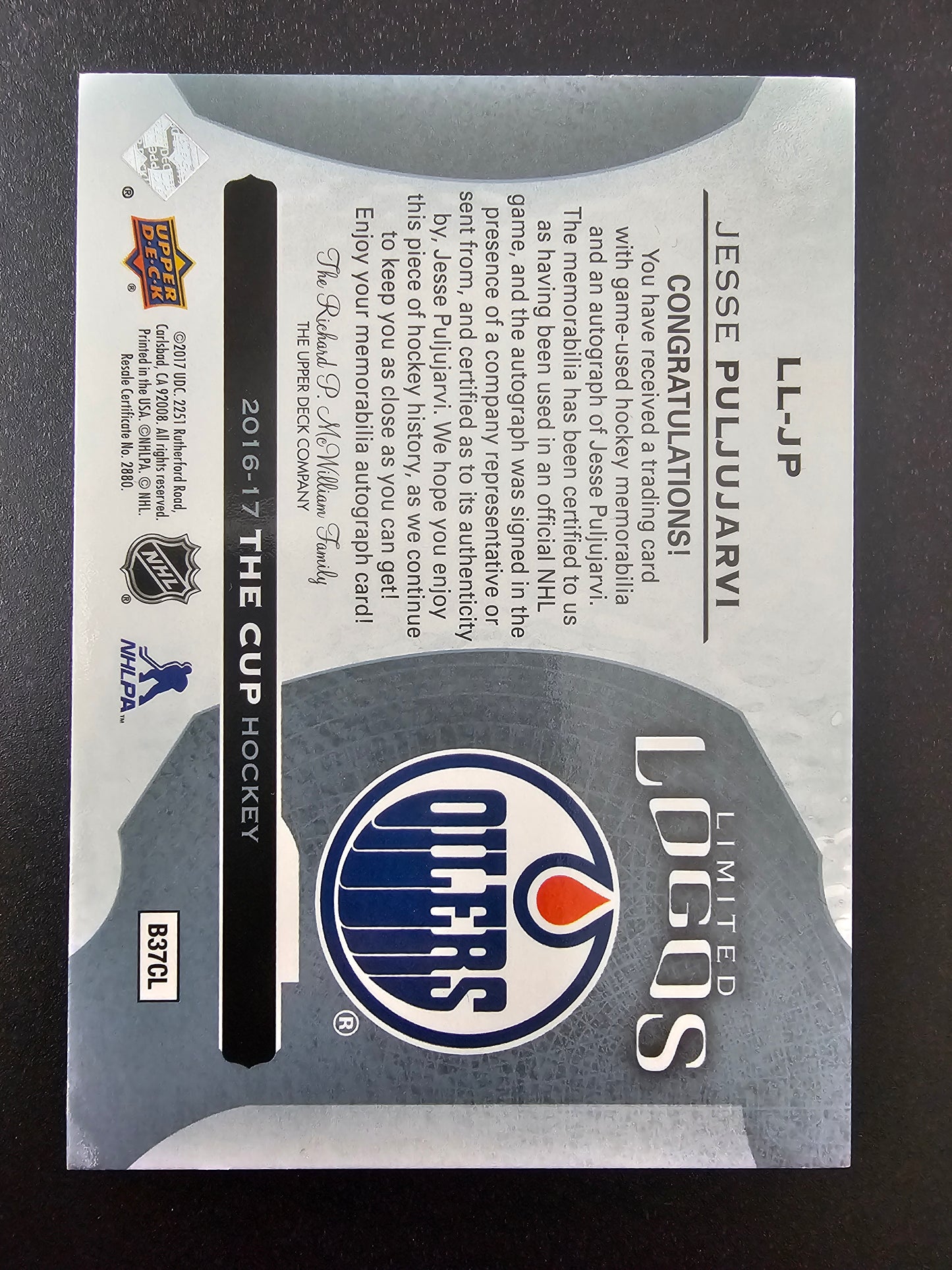 2016-17 Upper Deck The Cup - Limited Logos - Jesse Puljujarvi #LL-JP /50 RY