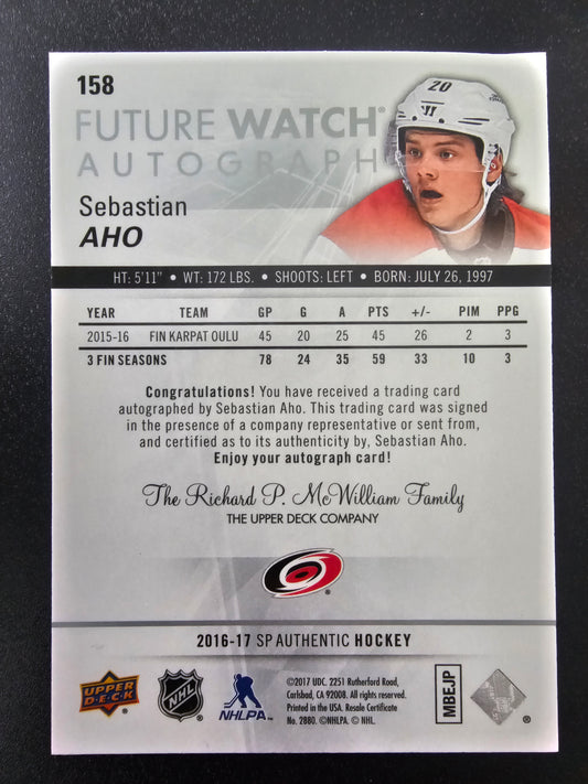 2016-17 Upper Deck SP Authentic Future Watch - Sebastian Aho #158 /999 RC
