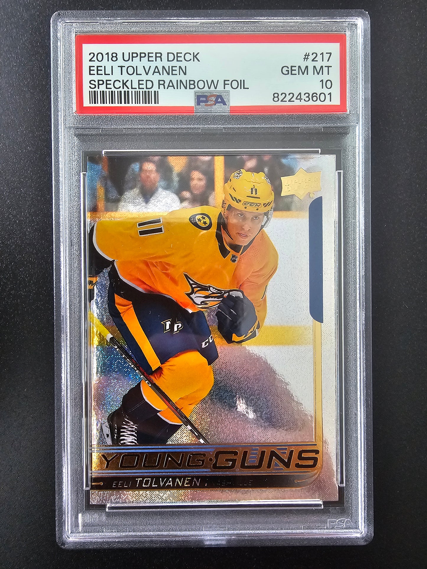 2018-19 Upper Deck - Speckled Rainbow Foil Young Guns - Eeli Tolvanen #217 PSA10 RC