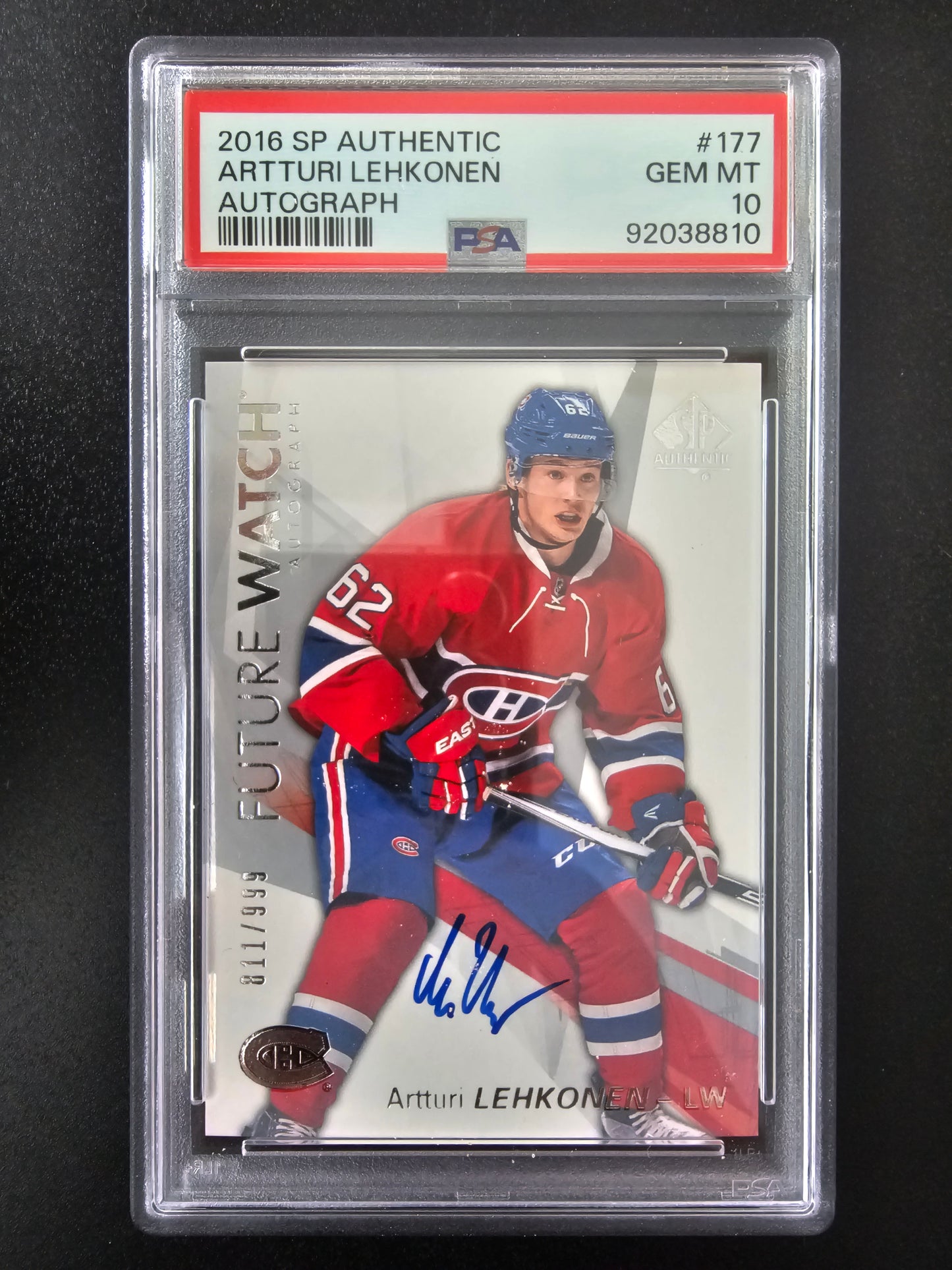2016-17 Upper Deck SP Authentic Future Watch - Artturi Lehkonen #177 /999 PSA 10 RC