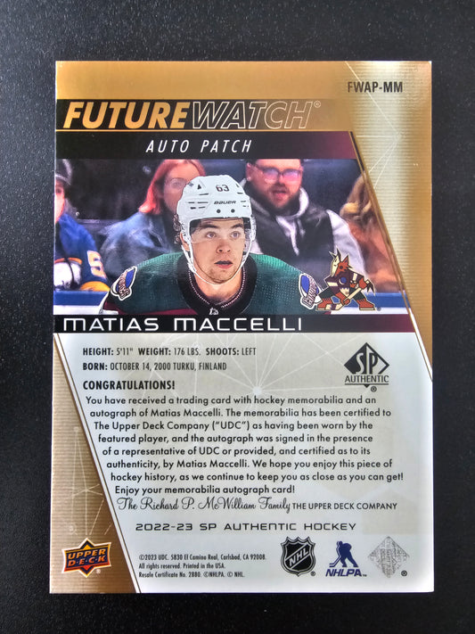 2022-23 Upper Deck SP Authentic - Future Watch Auto Patch - Matias Maccelli #FWAP-MM /100 RC