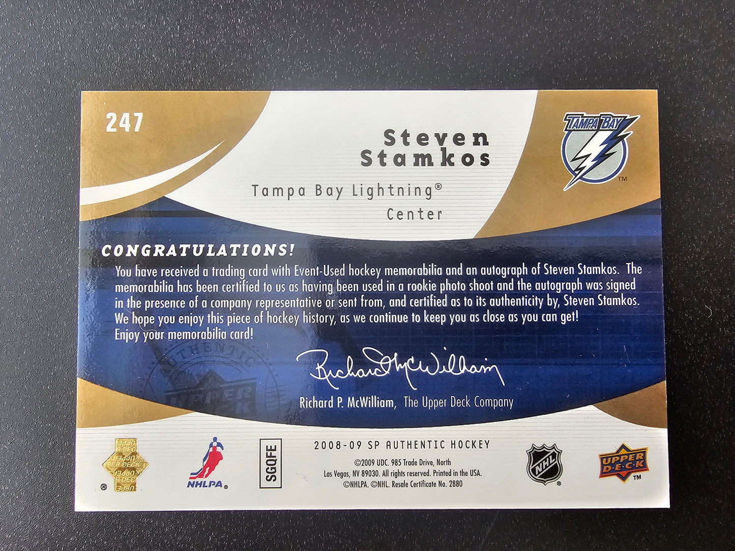 2008-09 Upper Deck SP Authentic - Limited -  Autographed Future Watch - Steven Stamkos #247 /100 RC