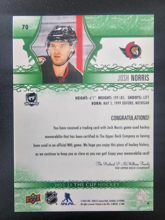 2022-23 Upper Deck The Cup - Green Foil Button - Josh Norris #70 /3