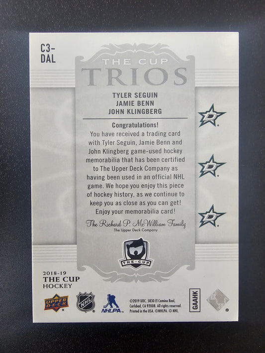 2018-19 Upper Deck The Cup - Cup Trios Jerseys - Tyler Seguin / Jamie Benn / John Klingberg#C3-DAL /33