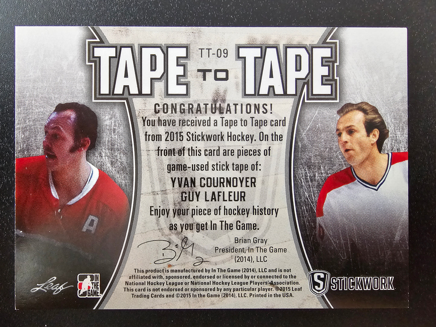 2015 Leaf In the Game Stickwork - Tape To Tape Silver - Yvan Cournoyer / Guy Lafleur #TT-06 /18