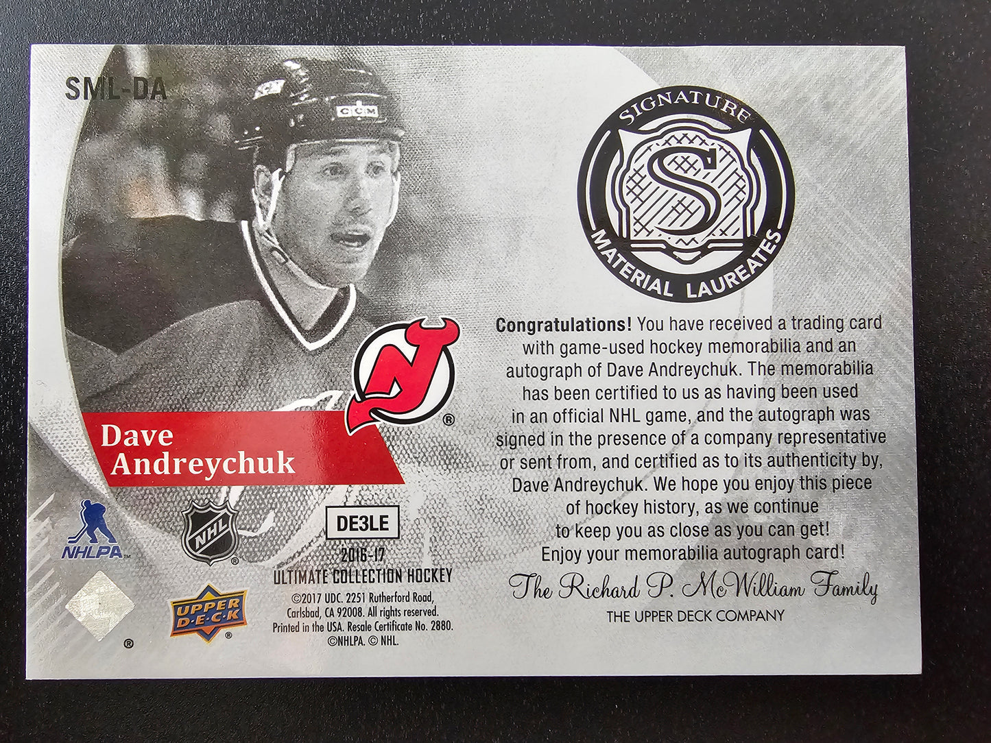 2016-17 Ultimate Collection - Signature Material Laureates - Dave Andreychuk #SML-DA /99