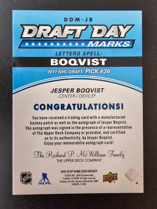 2019-20 SP Game Used Edition - Draft Day Marks - Jesper Boqvist #DDM-JB /35 RY