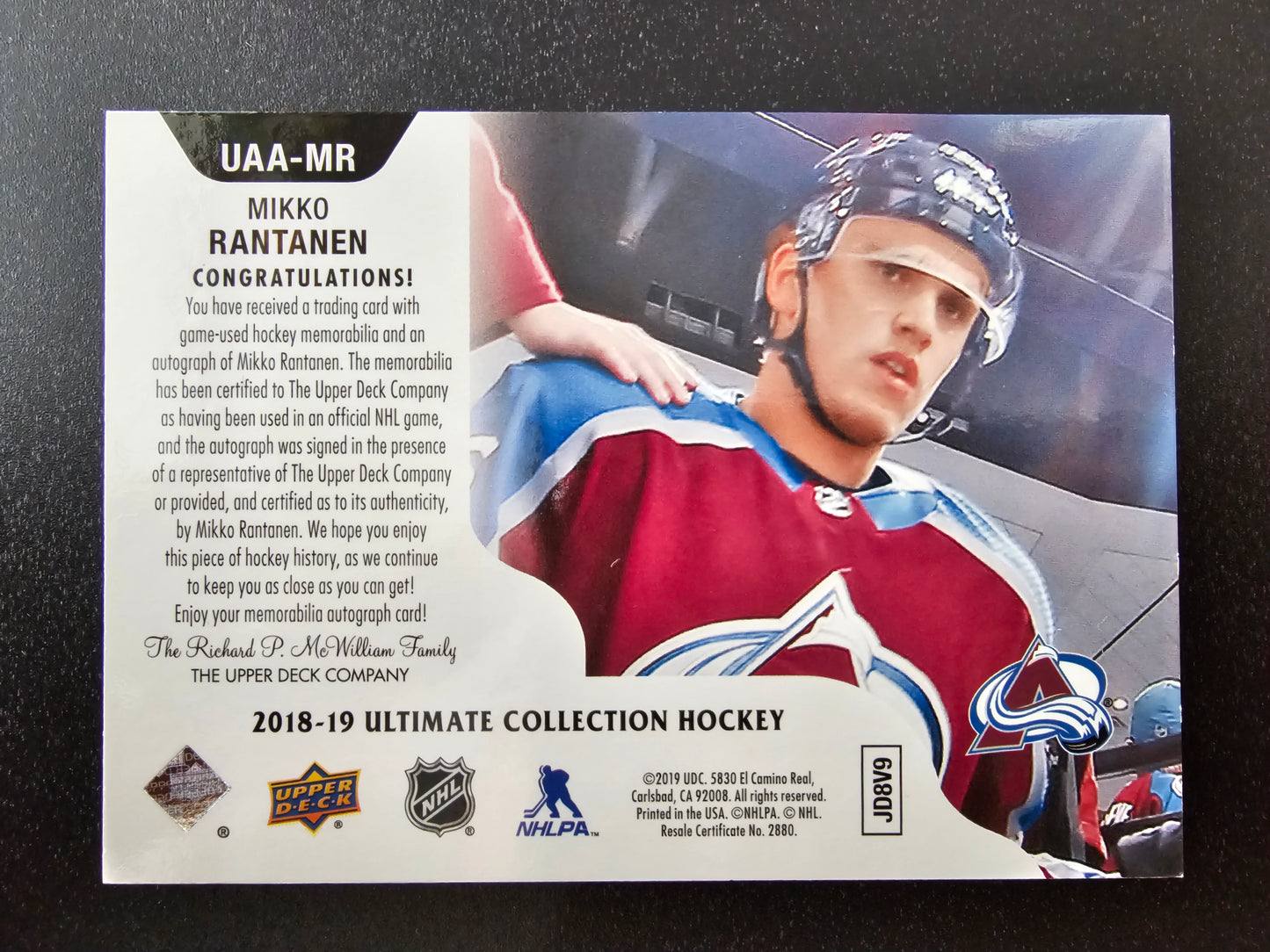2018-19 Upper Deck Ultimate Collection - Ultimate Access Autographs - Premium Materials Copper - Mikko Rantanen #UAA-MR /25