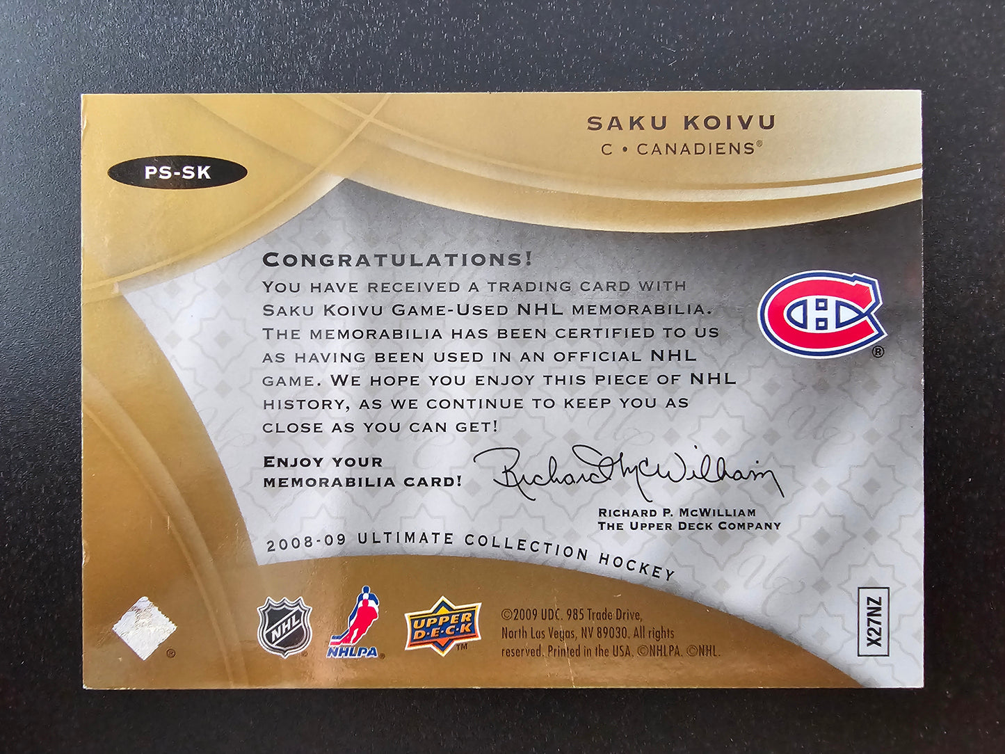 2008-09 Ultimate Collection - Premium Patches - Saku Koivu #PS-SZ /25