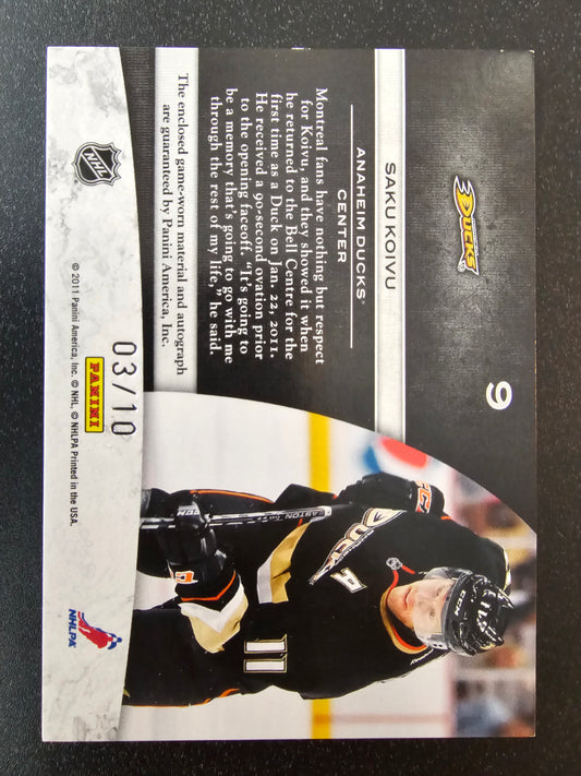 2011-12 Panini Limited - Jumbo Materials - Patch Signatures - Saku Koivu #9 /10