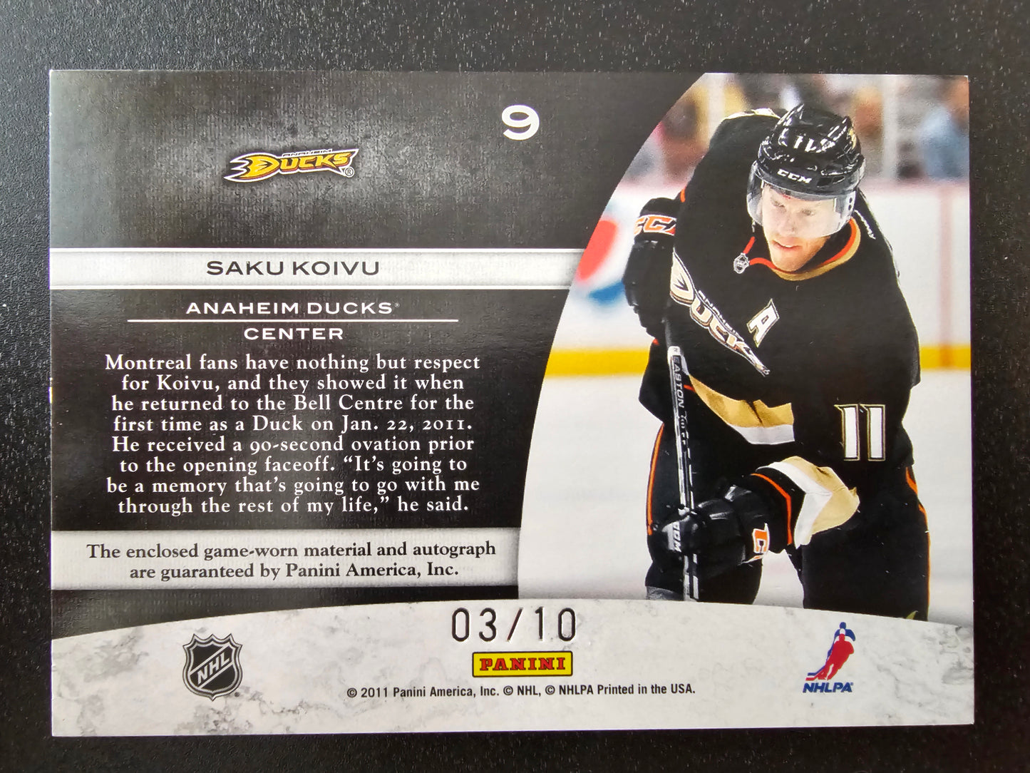 2011-12 Panini Limited - Jumbo Materials - Patch Signatures - Saku Koivu #9 /10