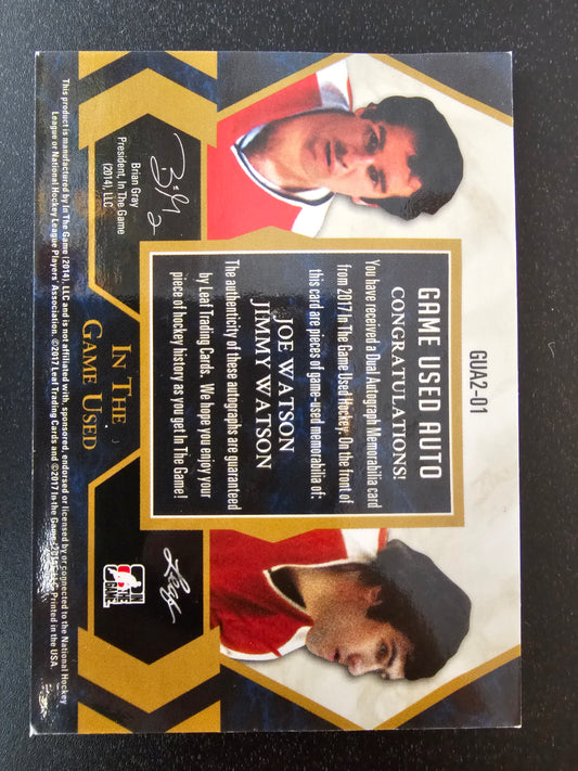 2017 Leaf In the Game Used - Game Used Auto Dual - Purple - Joe Watson / Jimmy Watson # GUA2-01 /6