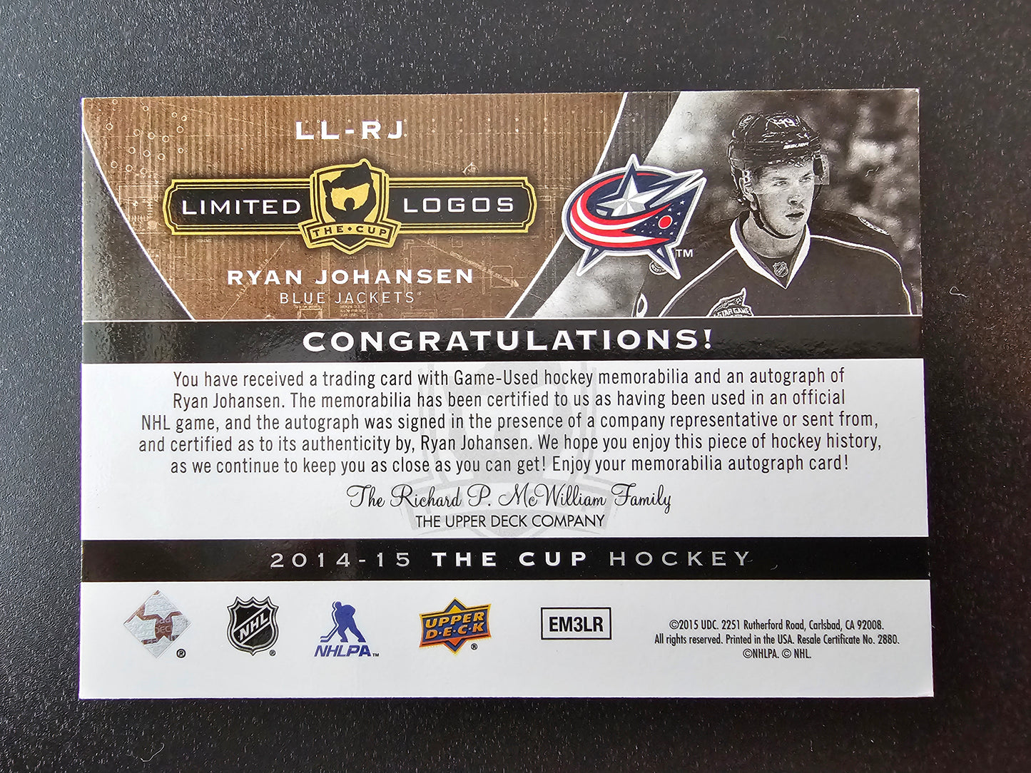 2014-15 Upper Deck The Cup Limited Logos Autographs - Ryan Johansen #LL-RJ /50