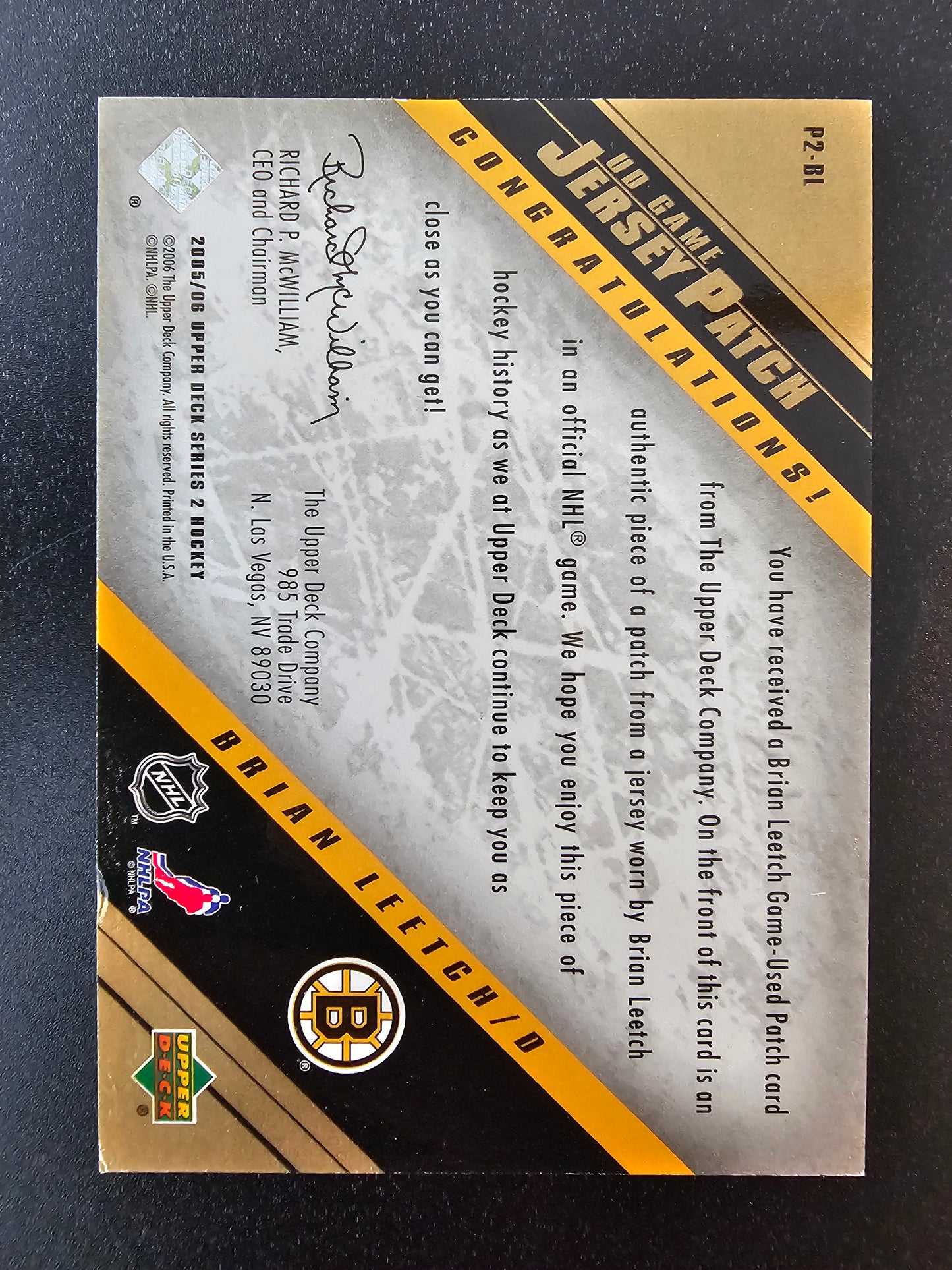 2005-06 Upper Deck - UD Game Jersey Series 2 - Patch - Brian Leetch #P2-BL /15