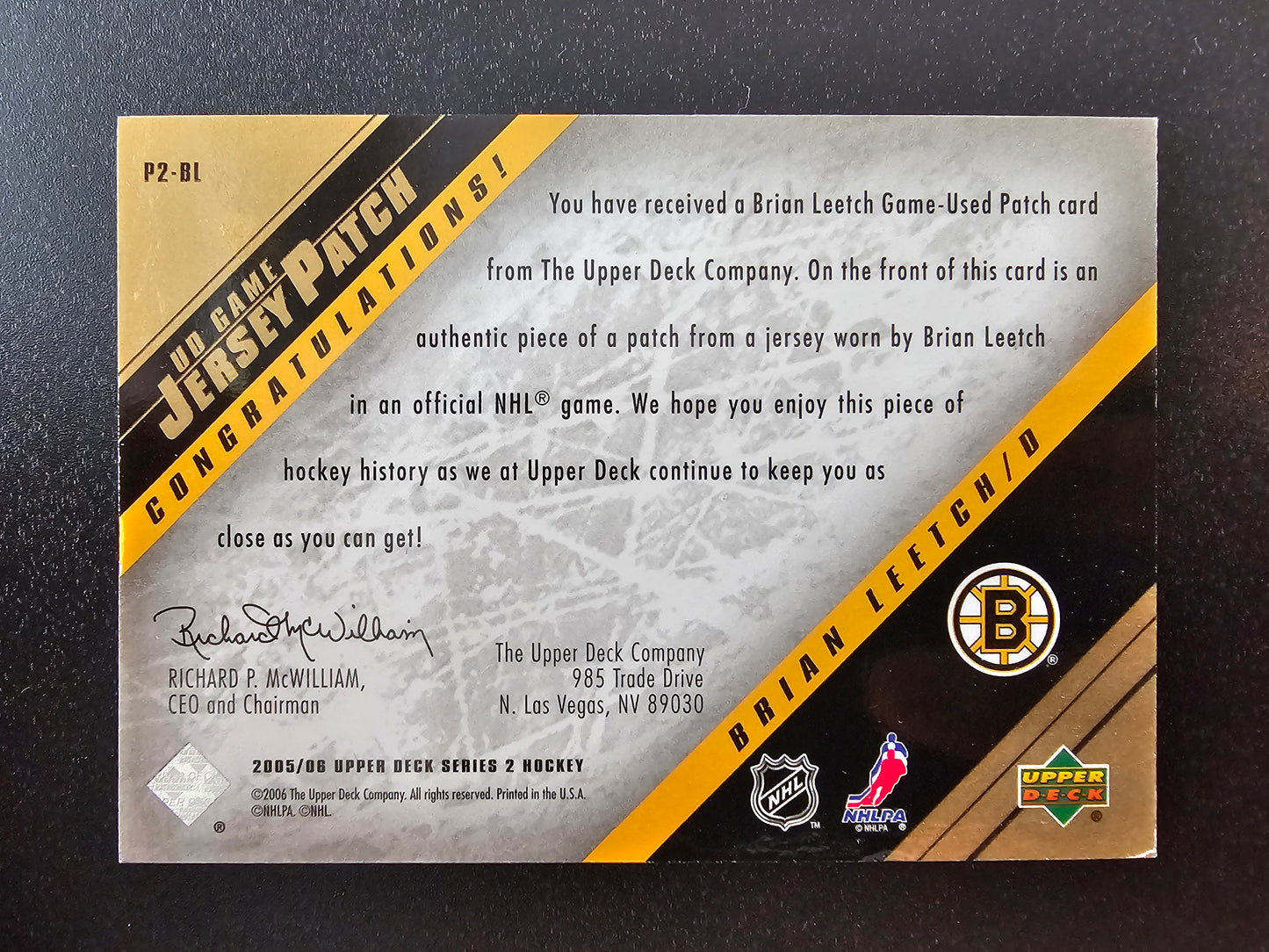 2005-06 Upper Deck - UD Game Jersey Series 2 - Patch - Brian Leetch #P2-BL /15