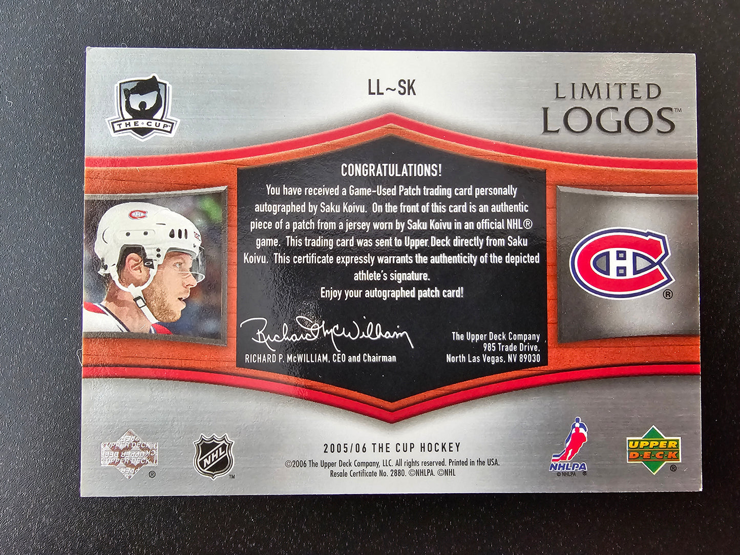 2005-06 Upper Deck The Cup Limited Logos Autographs Saku Koivu #LL-SK /50