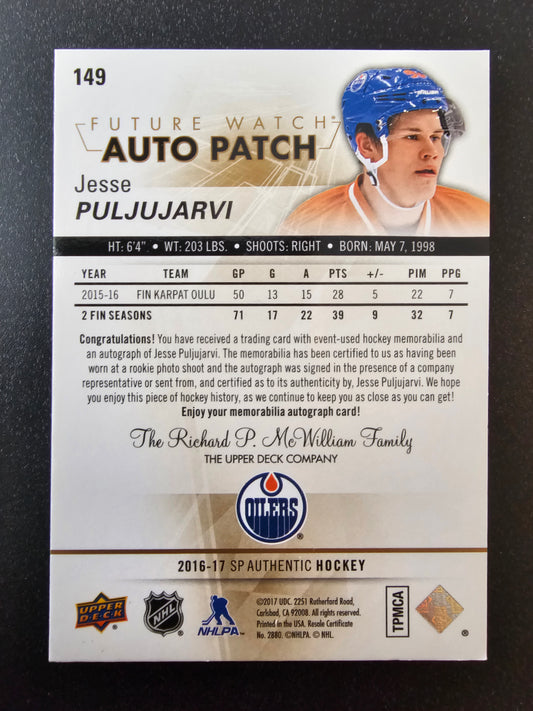 2016-17 Upper Deck SP Authentic -  Future Watch Autographs - Jesse Puljujarvi #149 /100 RC
