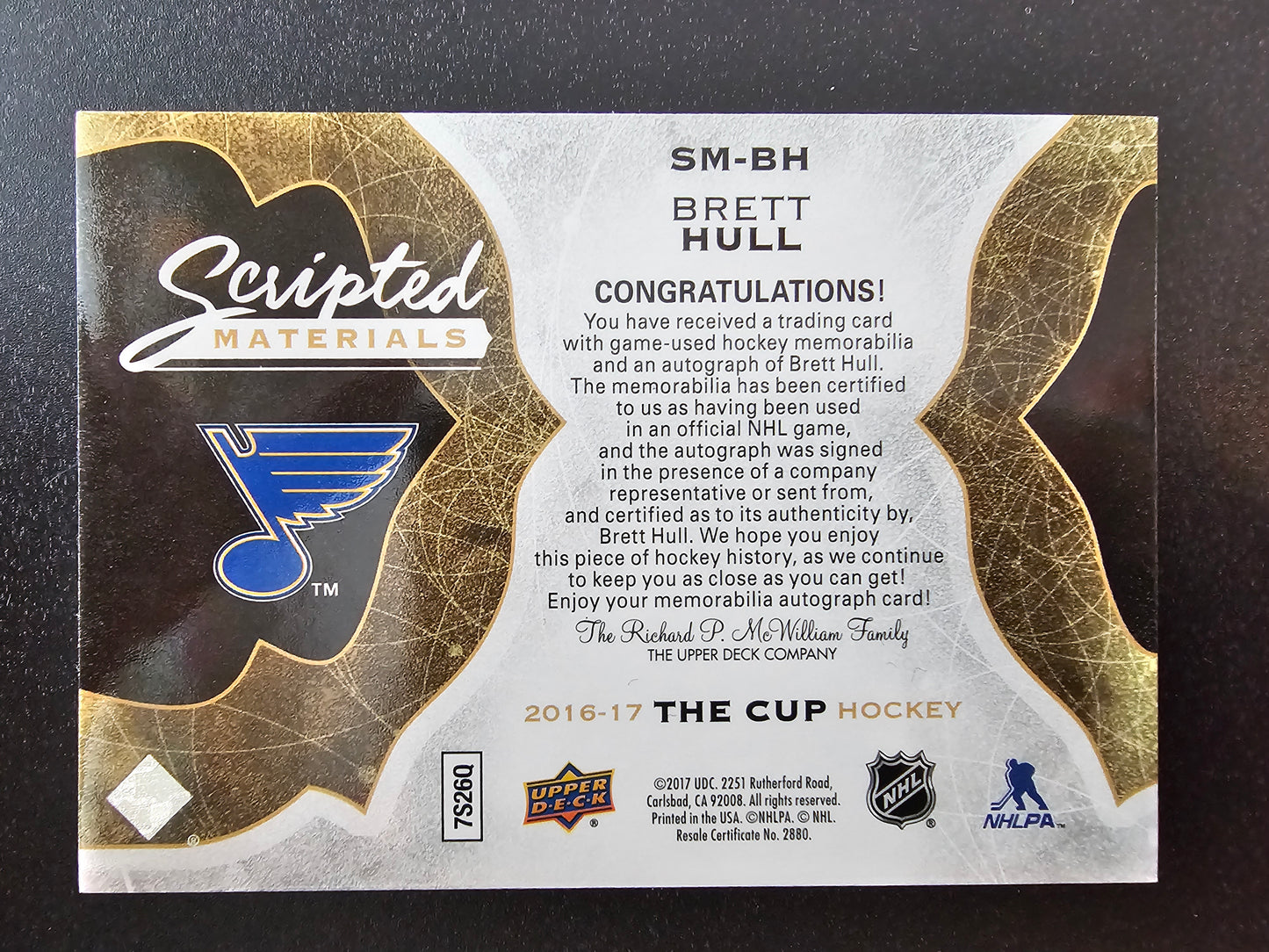 2016-17 Upper Deck The Cup - Scripted Materials - Brett Hull #SM-BH /35