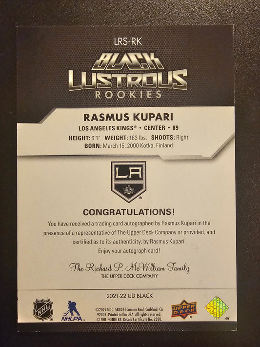 2021-22 Upper Deck SPx - UD Black Lustrous Rookie Signatures - Rasmus Kupari #LRS-RK /299 RY