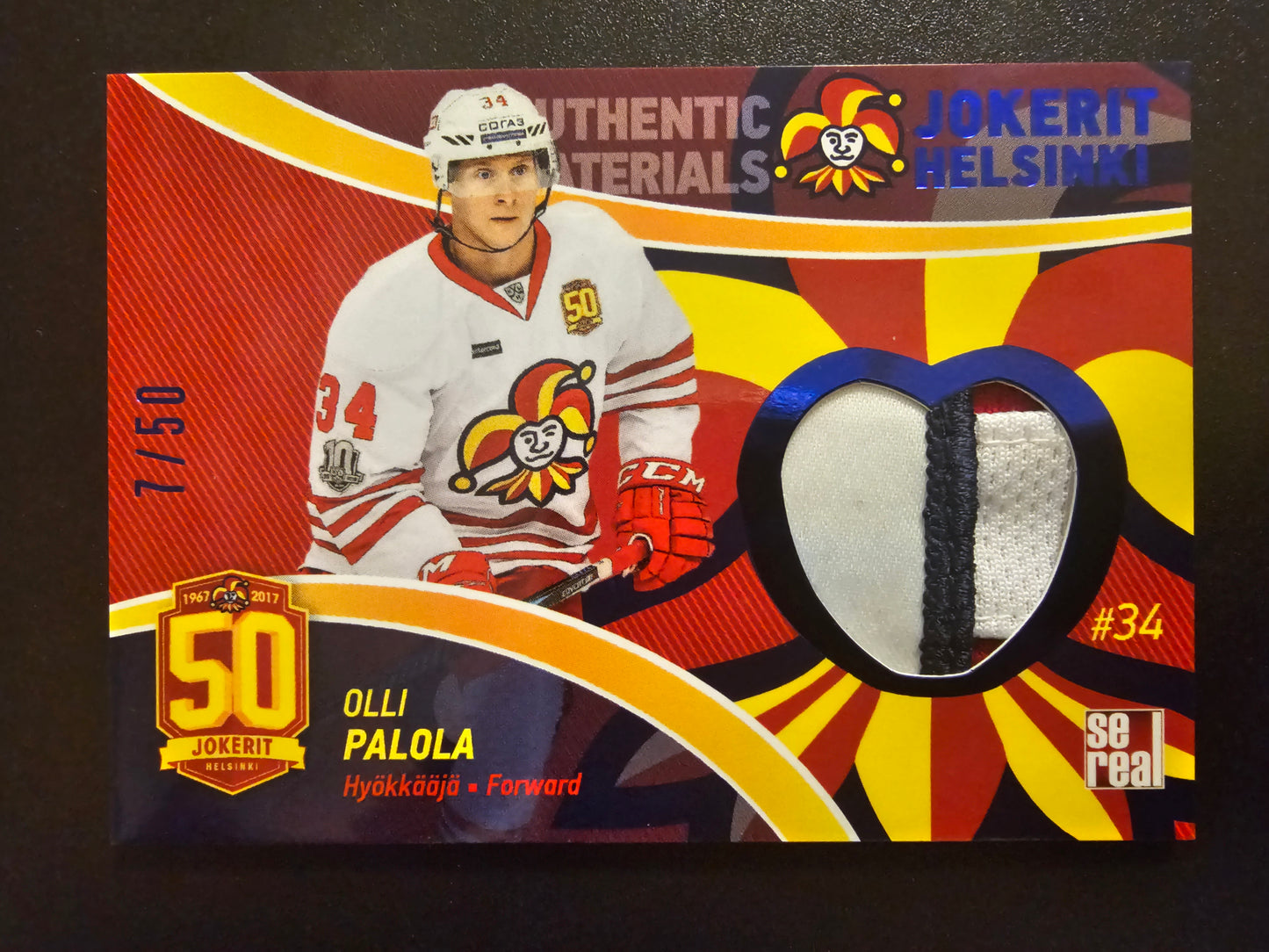2017-18 Cereal Jokerit Authentic Materials - Olli Palola #JOK-JER-022 /50