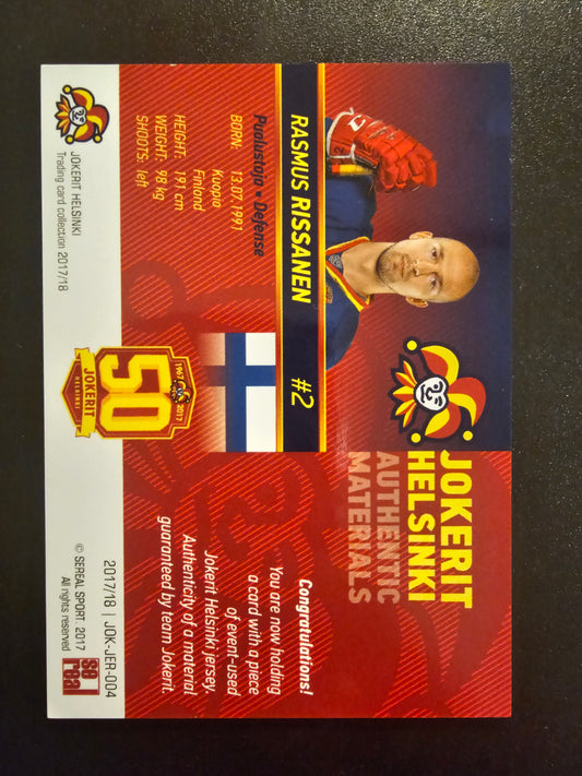2017-18 Cereal Jokerit Authentic Materials - Rasmus Rissanen #JOK-JER-004 /50