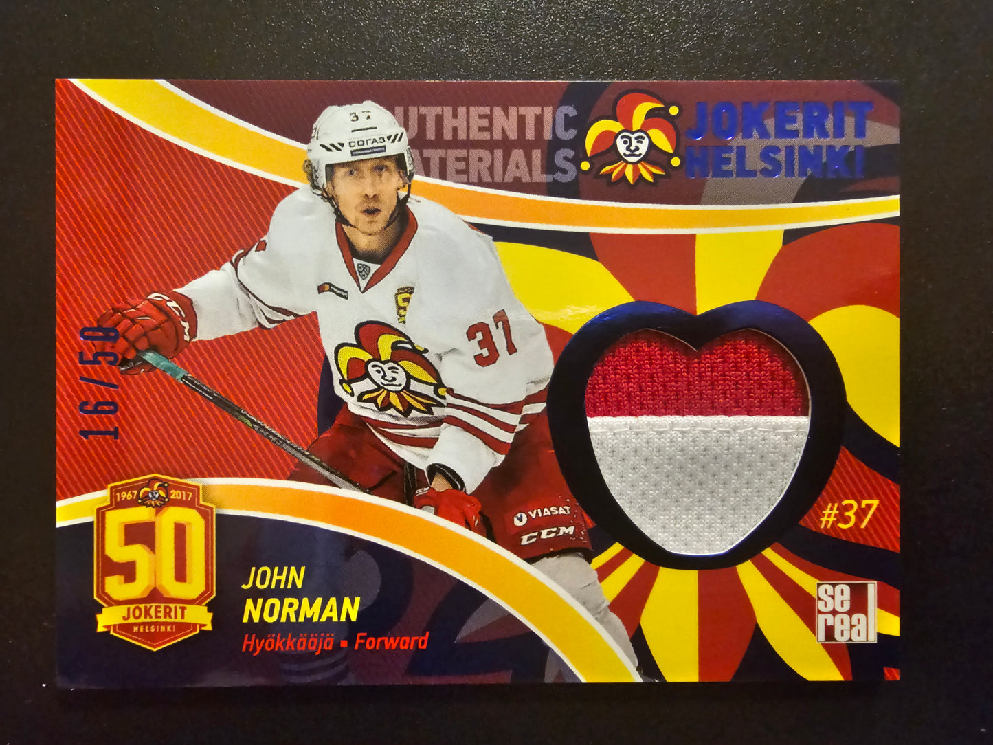 2017-18 Cereal Jokerit Authentic Materials - John Norman #JOK-JER-023 /50
