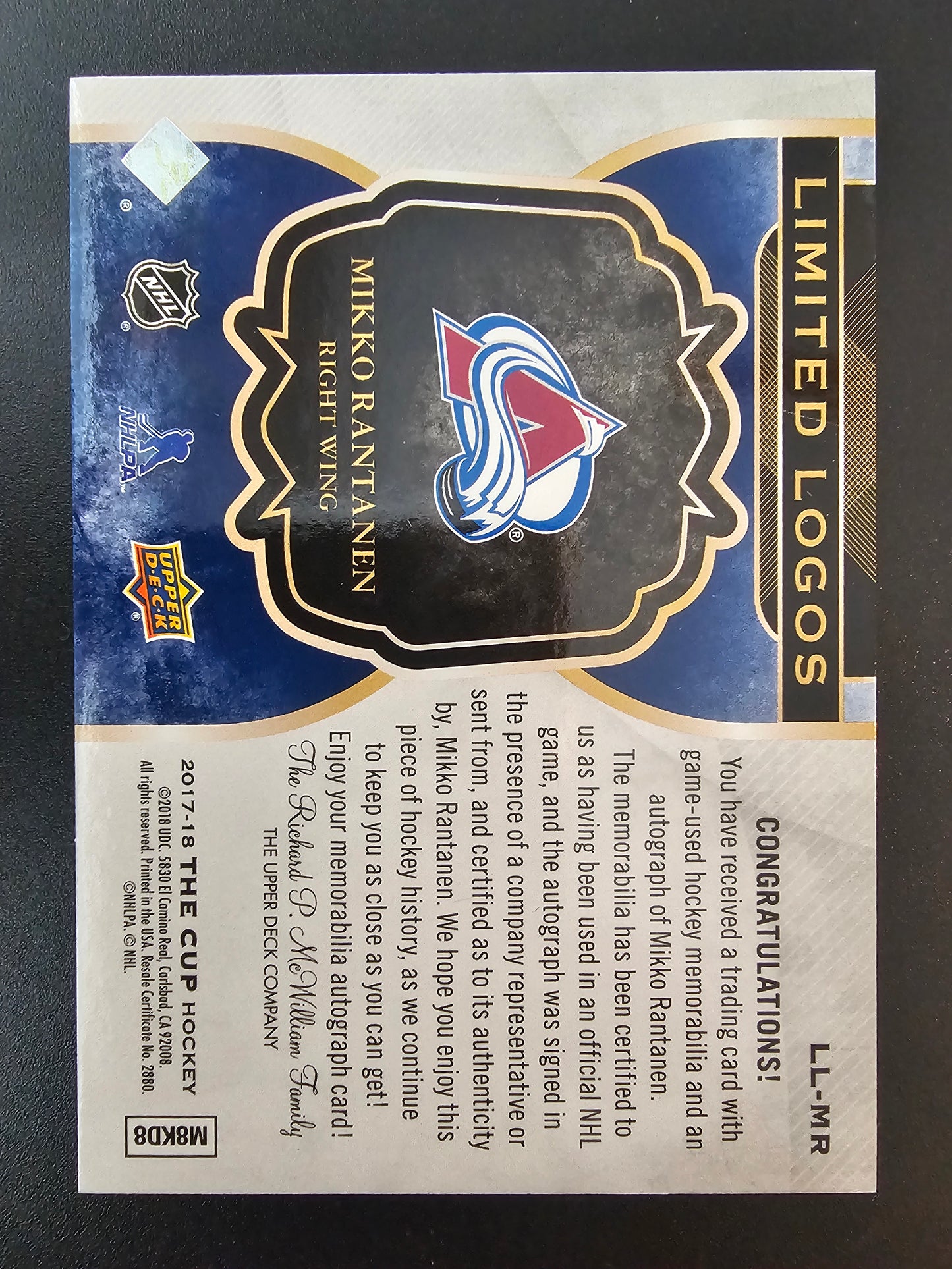 2017-18 Upper Deck The Cup - Limited Logos Autographs - Mikko Rantanen #LL-MR /50