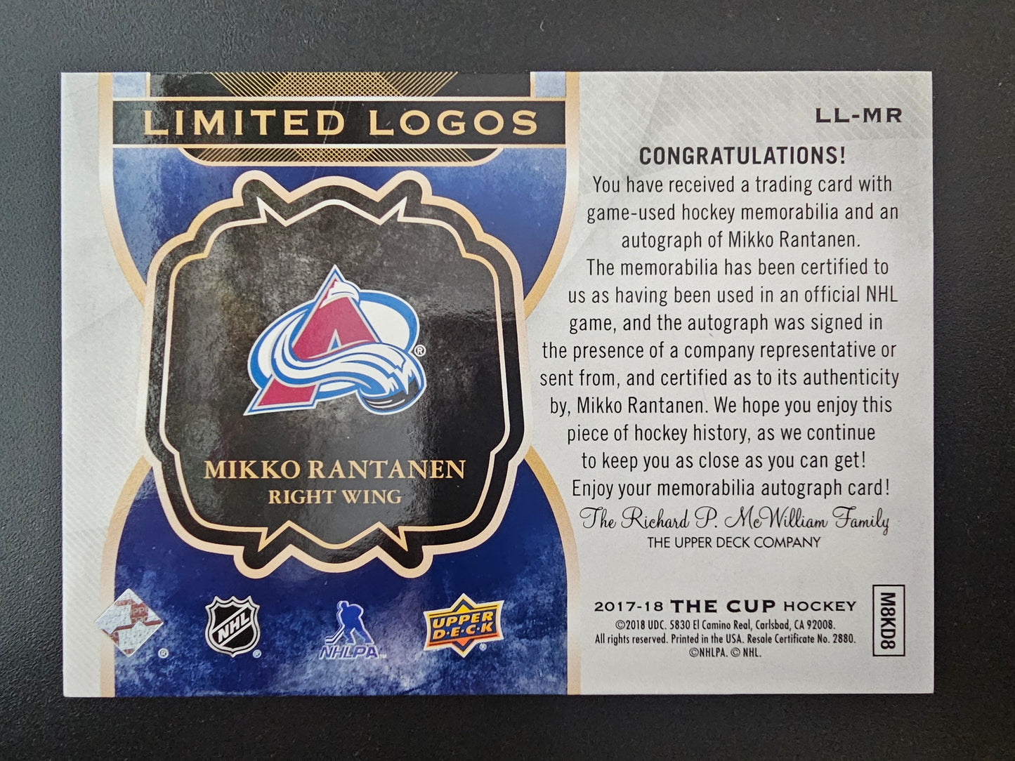 2017-18 Upper Deck The Cup - Limited Logos Autographs - Mikko Rantanen #LL-MR /50