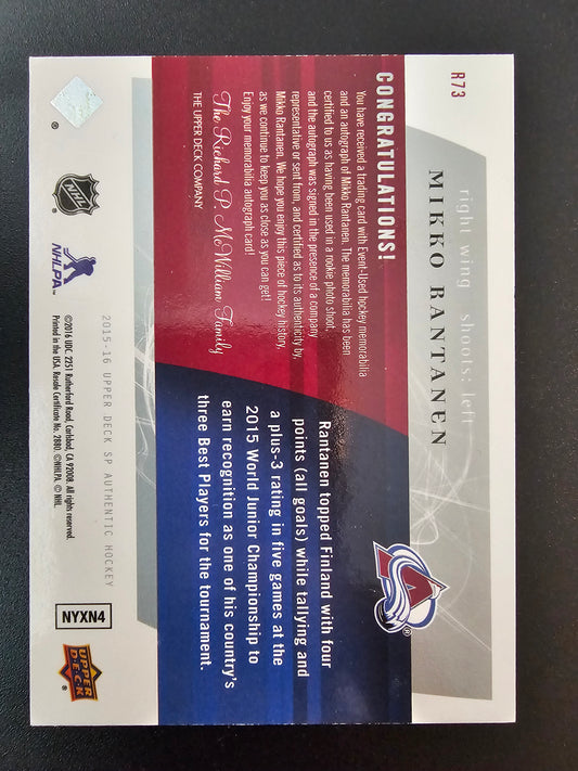 2015-16 Upper Deck SP Authentic - 2005-06 SP Retro Future Watch Auto Patch - Mikko Rantanen #R73 /25 RY