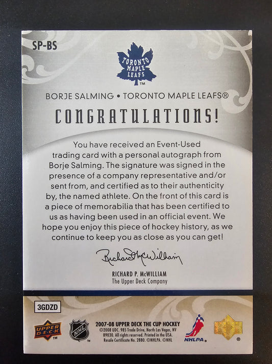 2007-08 Upper Deck The Cup - Signature Patches - Borje Salming #SP-BS /75