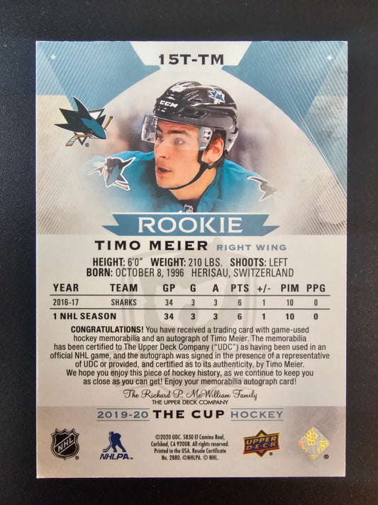 2019-20 Upper Deck The Cup - 2015-16 Rookie Tribute Autograph Patch - Timo Meier #15T-TM /10