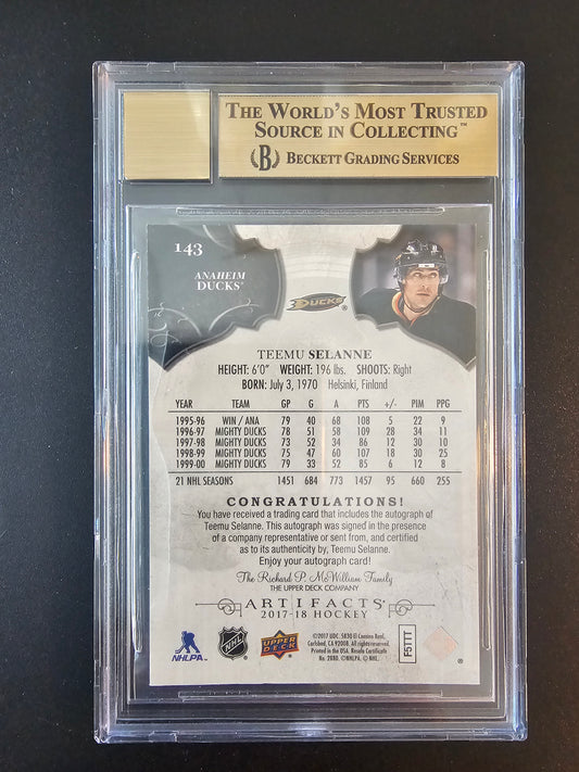 2017-18 Upper Deck Artifacts - Black Legends Autograph - Teemu Selanne #143 /5 BGS 9.5 Auto 8