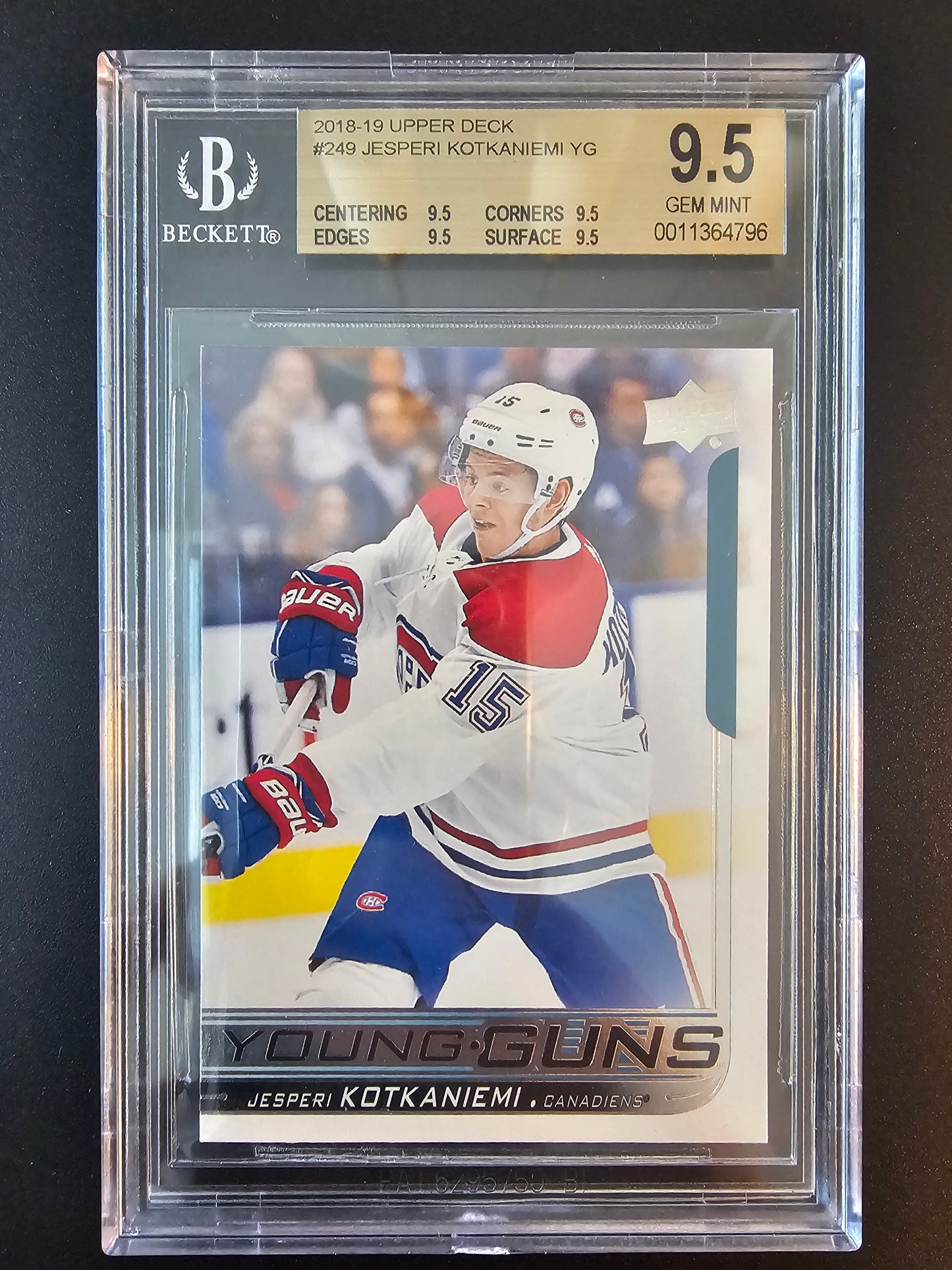 2018-19 Upper Deck - Young Guns - Jesperi Kotkaniemi #249 BGS 9.5 True Gem RC