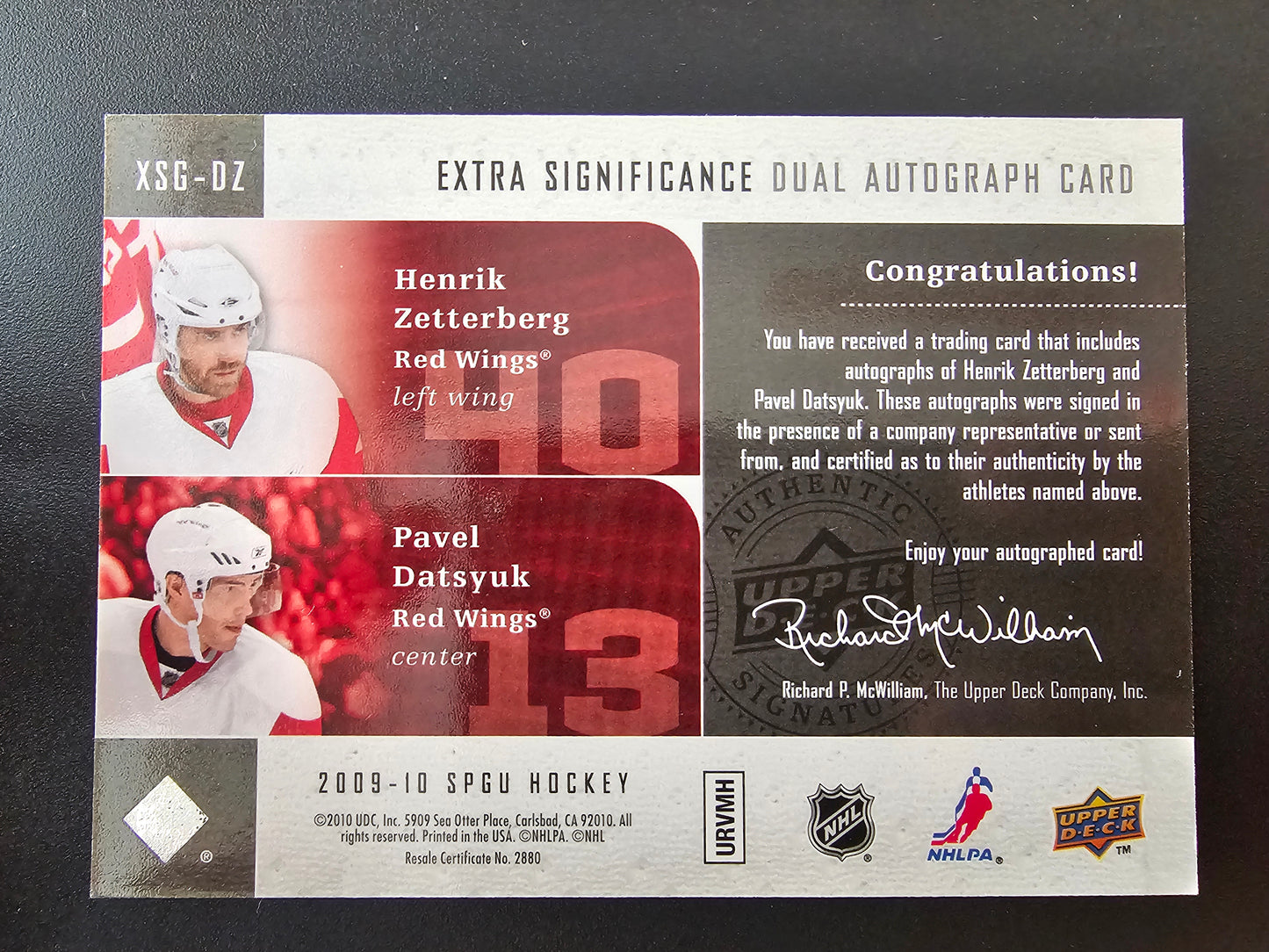 2009-10 Upper Deck SP Game Used Edition - Extra Significance Dual Autographs - Henrik Zetterberg / Pavel Datsyuk #XSG-DZ /25