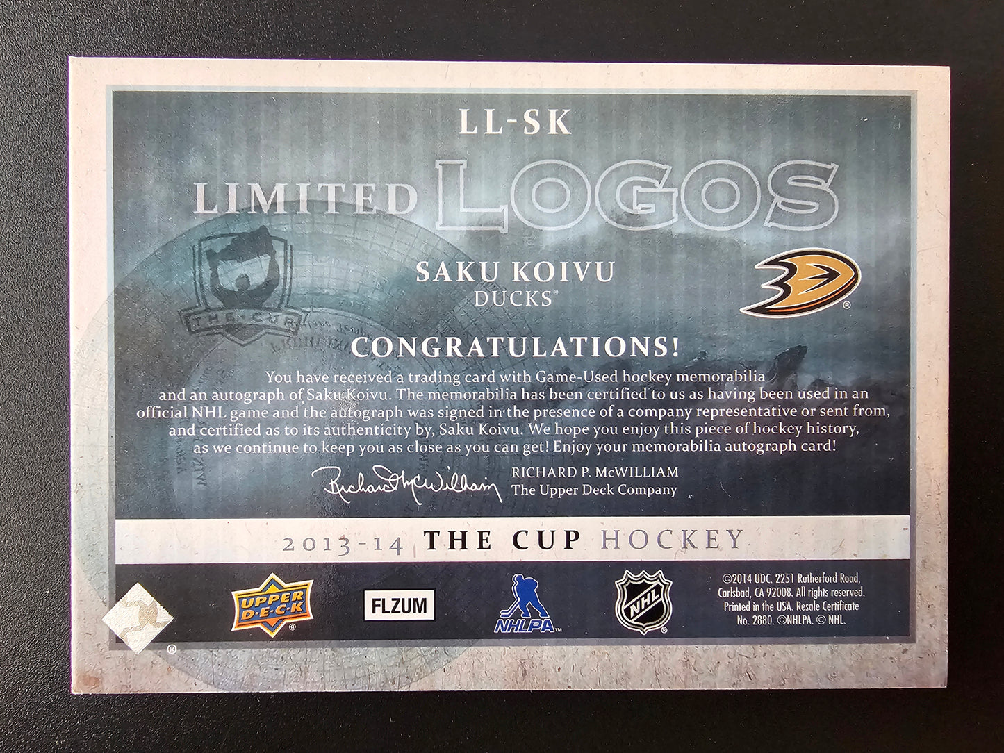 2013-14 Upper Deck The Cup - Limited Logos Autographs Saku Koivu #LL-SK /50