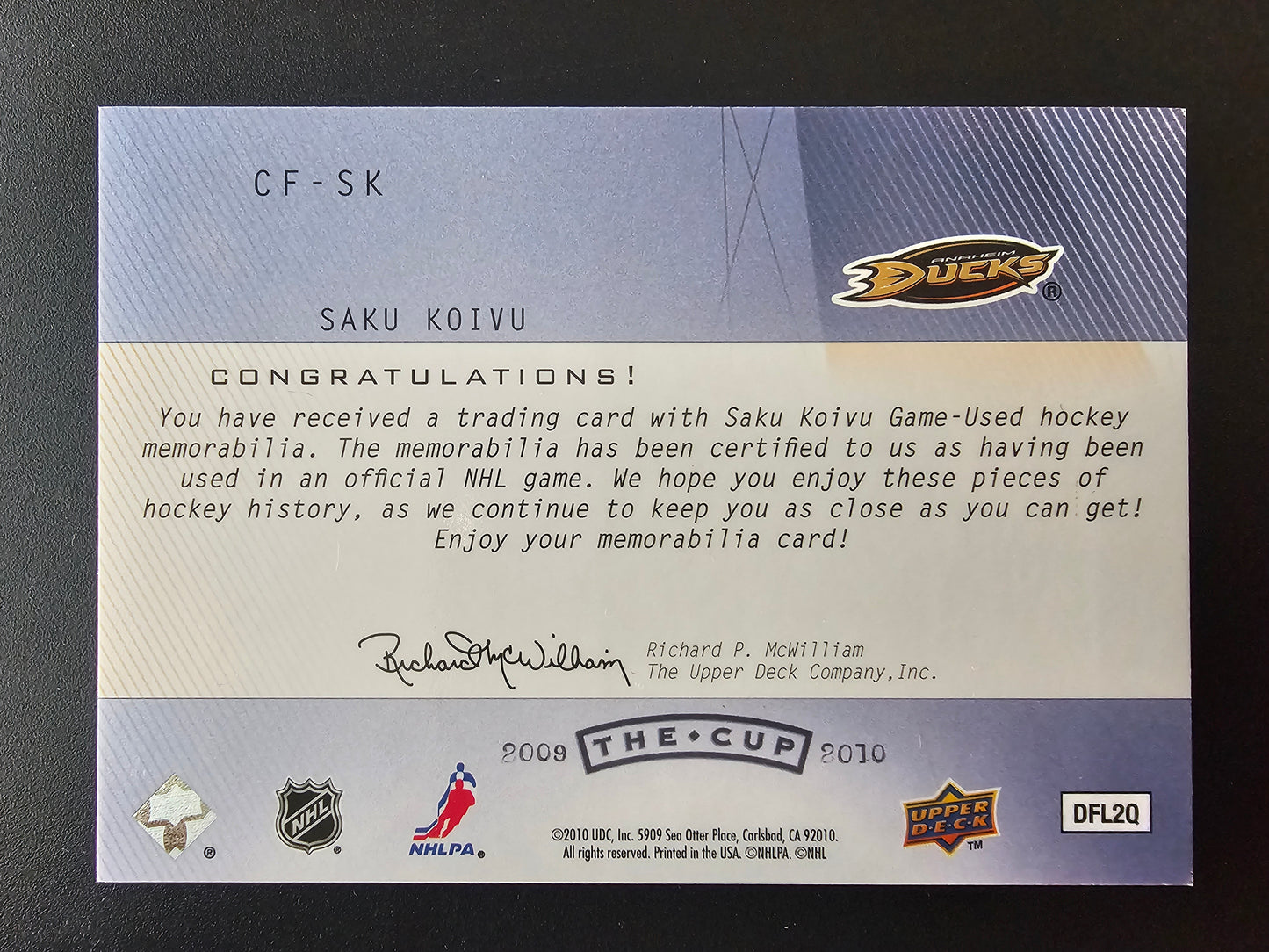 2009-10 Upper Deck The Cup - Cup Foundations Patches - Saku Koivu #CF-SK /10