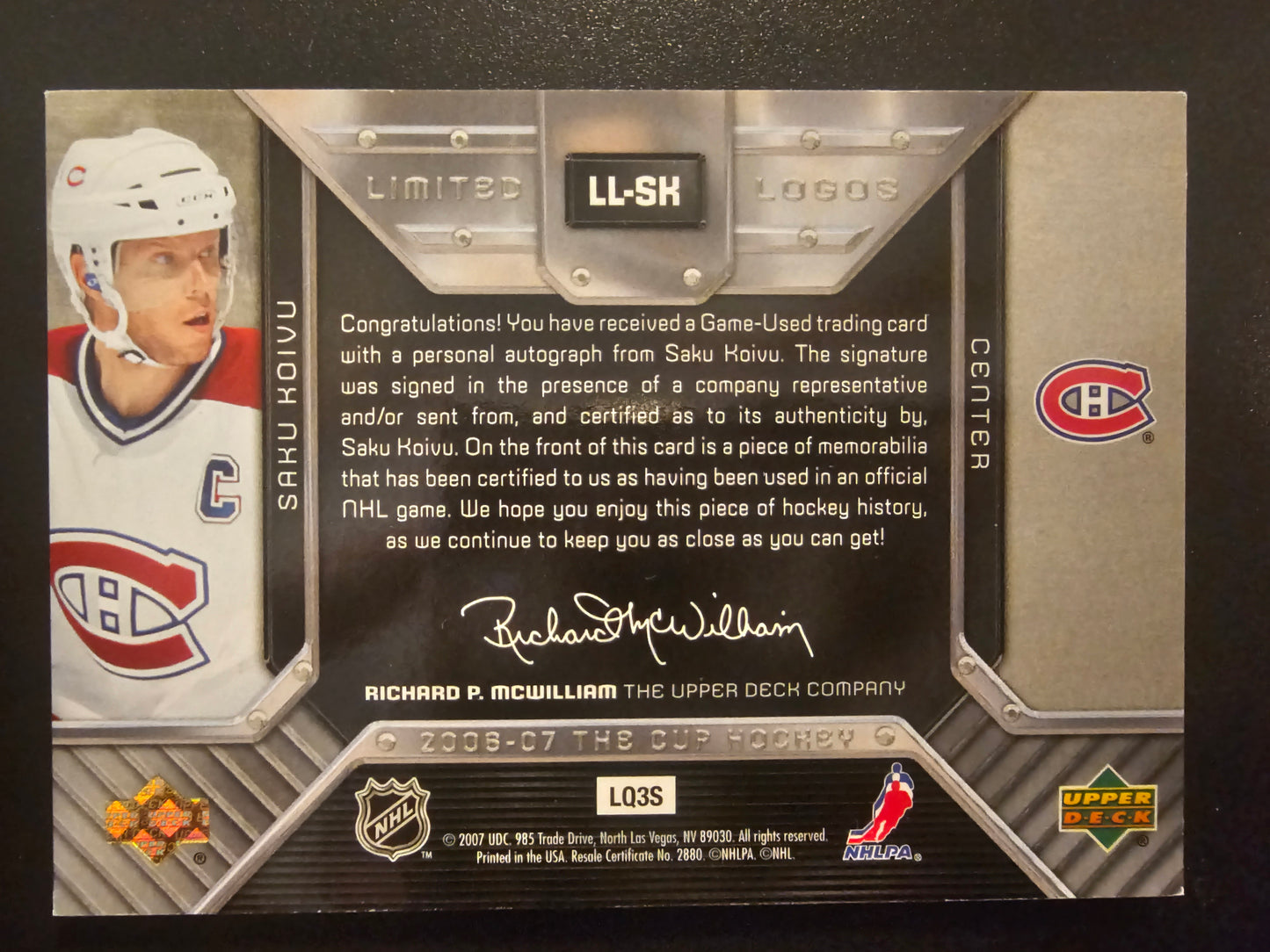2006-07 Upper Deck The Cup - Limited Logos Autographs Saku Koivu #LL-SK /50