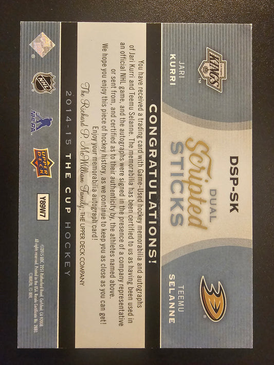 2014-15 Upper Deck The Cup - Dual Scripted Sticks - Jari Kurri / Teemu Selanne #DSP-SK /15
