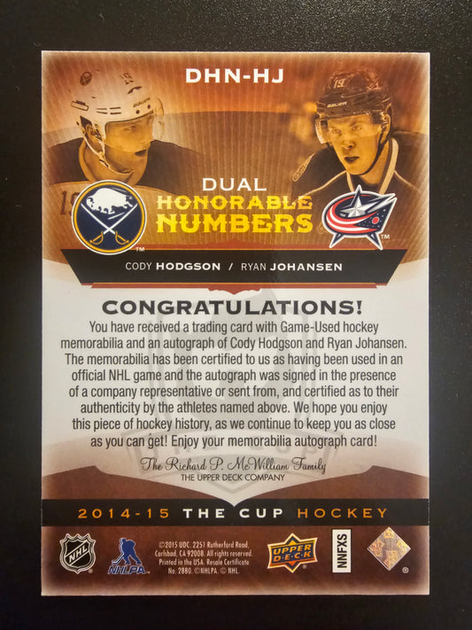 2014-15 Upper Deck The Cup - Dual Honorable Numbers - Cody Hodgson / Ryan Johansen # DHN-HJ /19