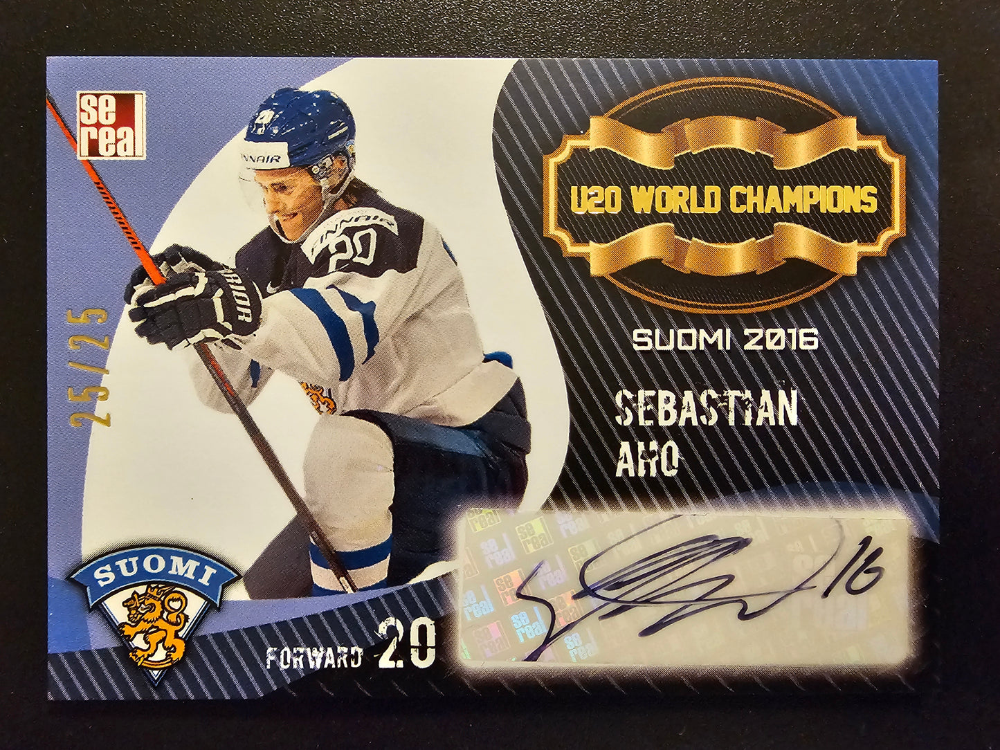 2016 Cereal Team Finland U20 World Champions Autograph - Sebastian Aho #FIN-U20-A04 /25