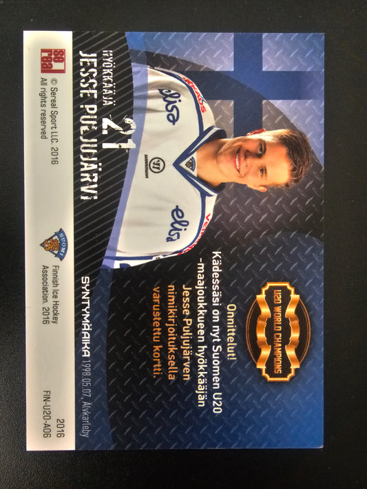 2016 Sereal Team Finland U20 World Champions Autograph - Jesse Puljujarvi #FIN-U20-A06 /50